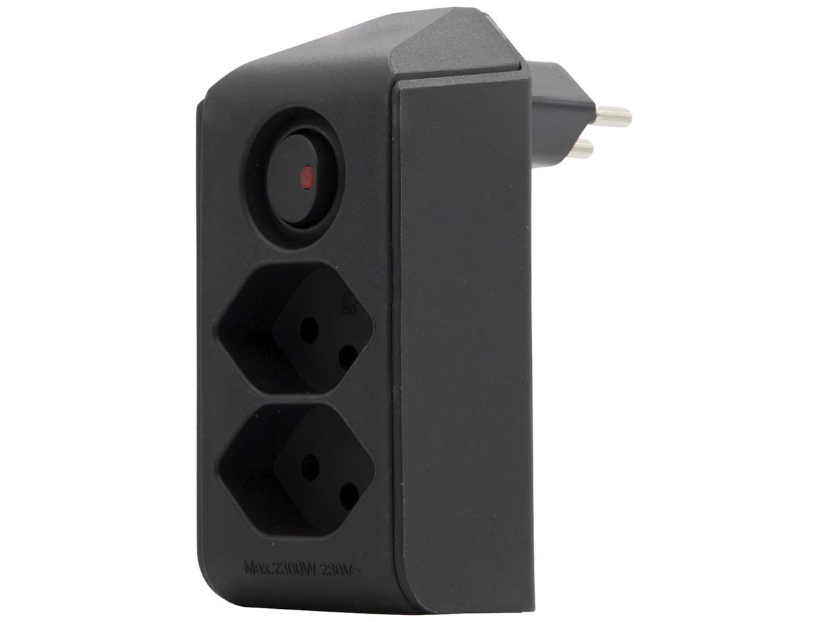 Abzweigstecker cleverLINE 2×T13 Schalter 300° ohne Aufhänger schwarz