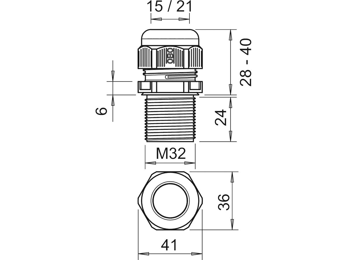 Kabelverschraubung Bettermann Gewinde lang V-TEC M32 schwarz