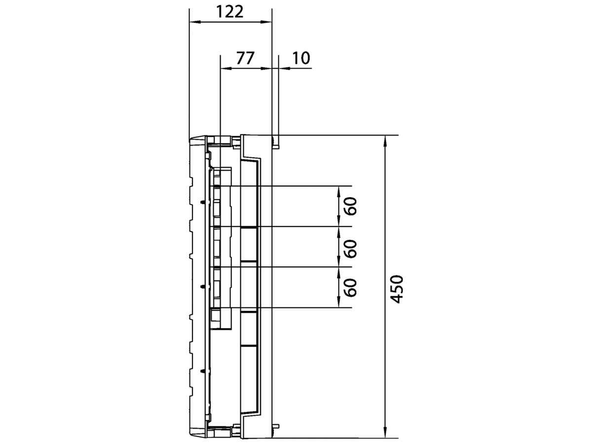 Baustein Hager univers N 450×250mm f.1 Trenner DIN1 auf Sammelschiene waagrecht