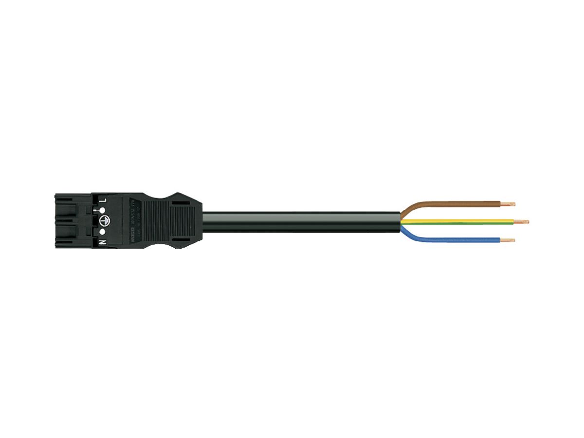 Anschlussleitung MIDI 3×2.5mm² 20A 250V 5m Cod.A Stecker-freie Ende schwarz Cca