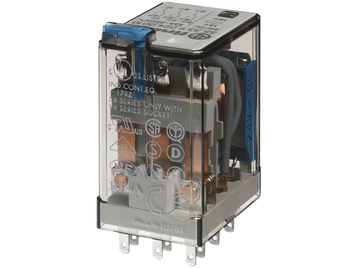 Miniatur-Steckrelais Finder 55 12VDC 3W AgNi Prüftaste/LED/Freilaufdiode