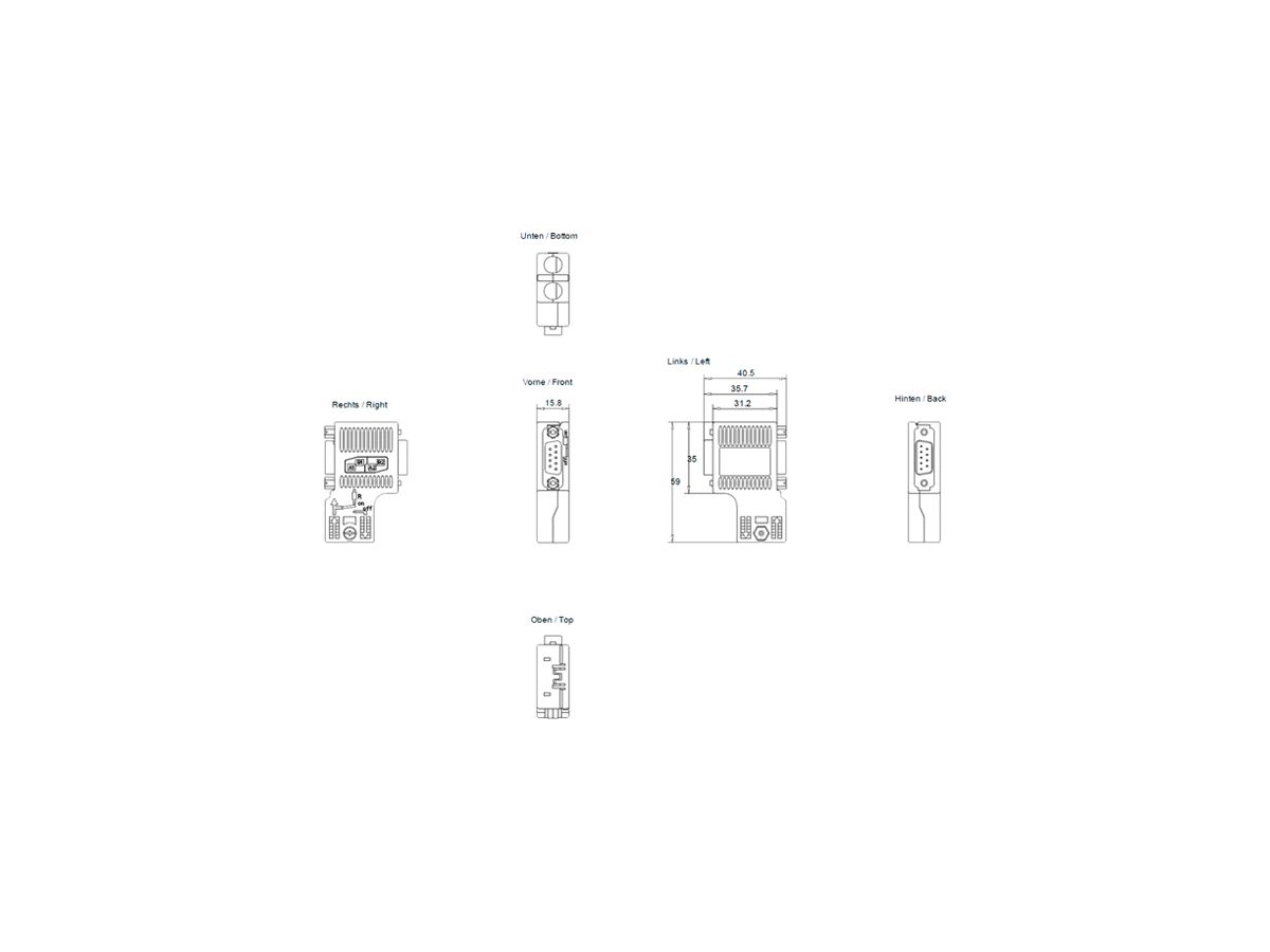 SPS-Busanschlussstecker Siemens SIMATIC DP PROFIBUS+PG FC 90°