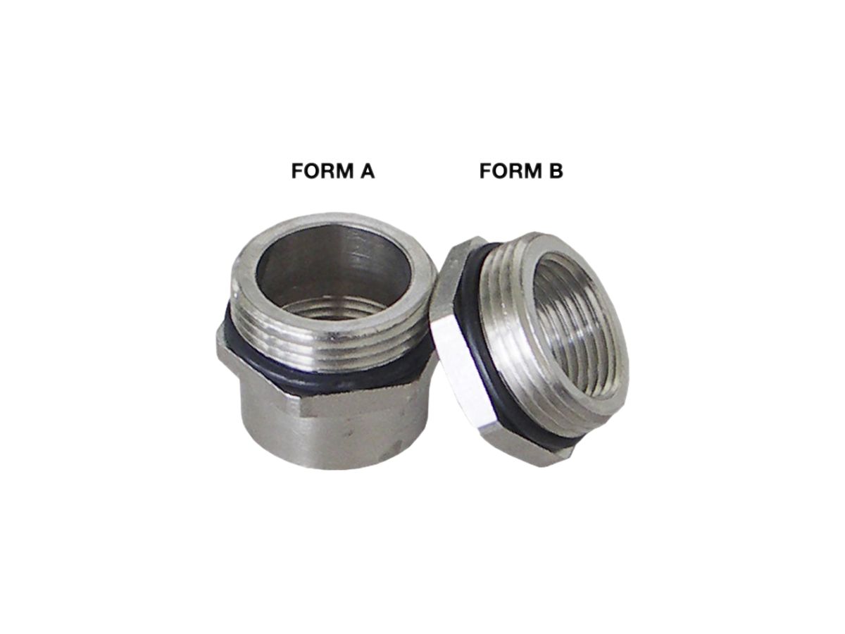 Adapter Plica MS, Aussen-/Innengewinde: PG21/M40 IP68 Messing vernickelt