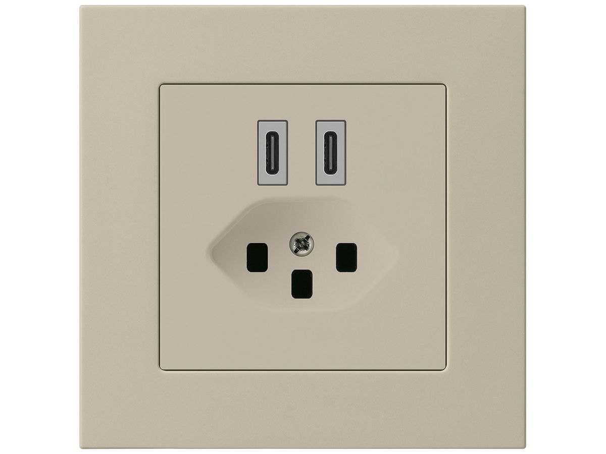 UP-USB-Ladesteckdose Hager kallysto.pro C-C 20W+T23 5V 94×94mm beige