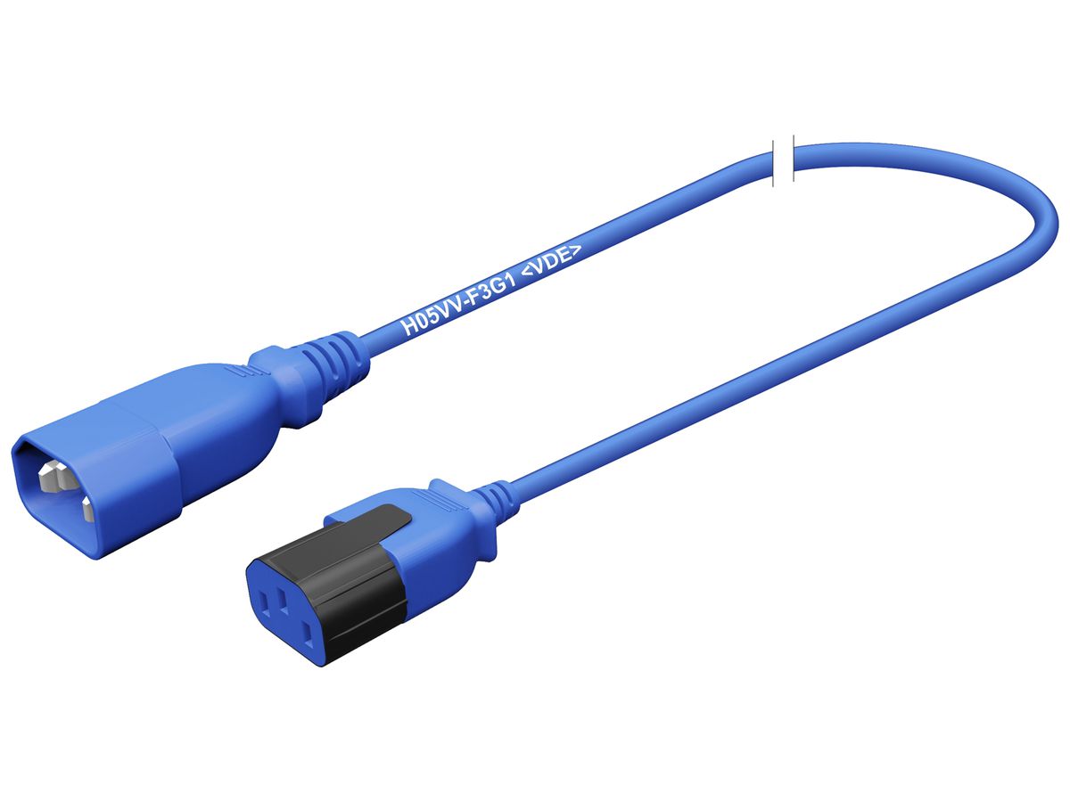 Apparatekabel Stecker C14 Buchse C13 3×1mm² 250VAC/10A blau 1m