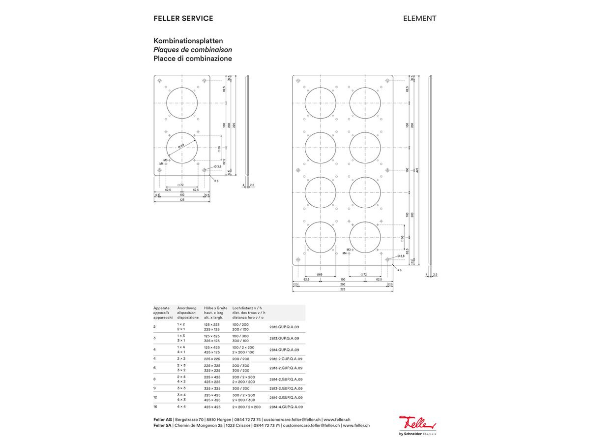 Montageplatte ELEMENT SNAPFIX® 3×3 horizontal und vertikal 325×325mm Aluminium