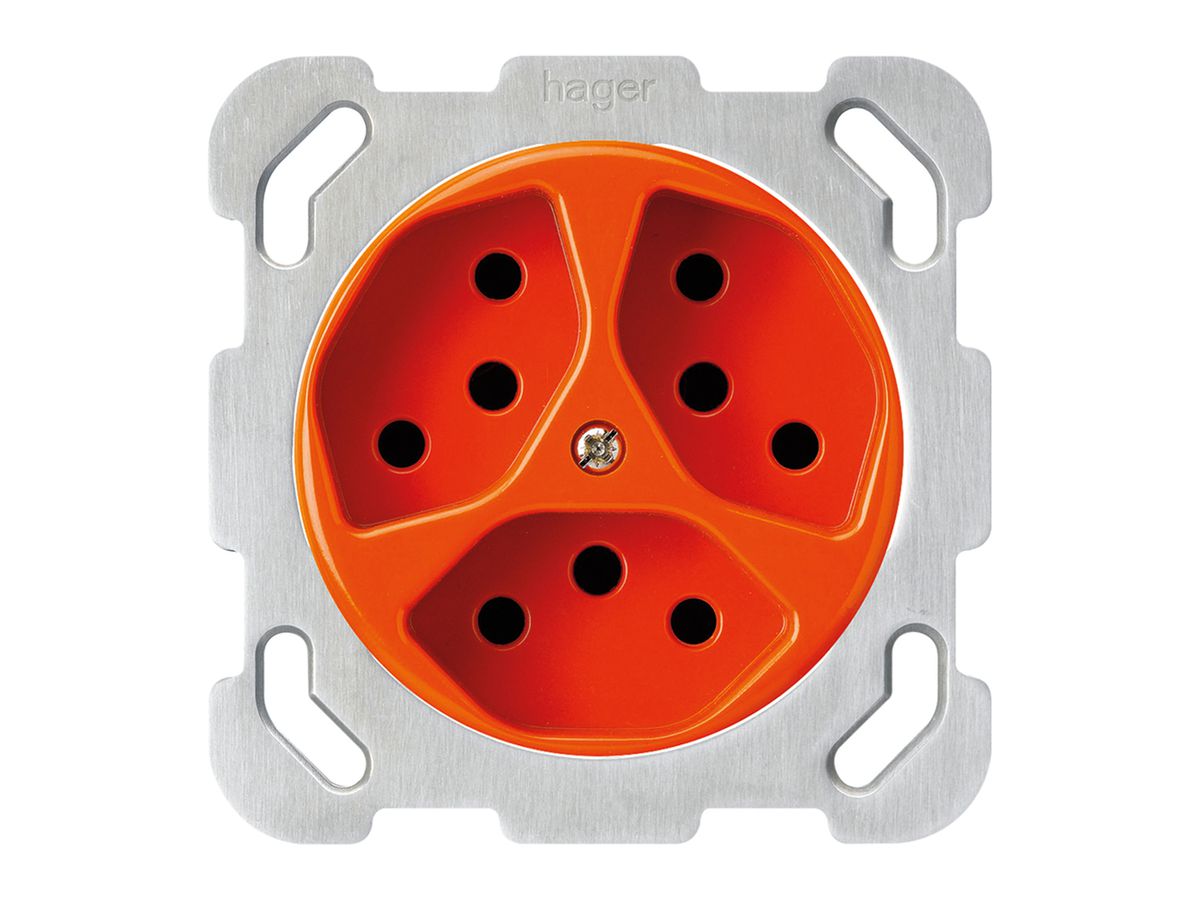 Einsatz zu UP-Steckdose basico 3×Typ 13 mit Befestigungsplatte orange
