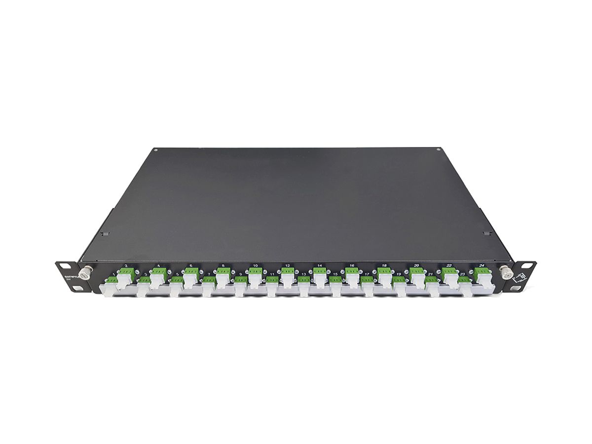 Spleissbox 19" Dätwyler OV-CH 24×LCD/PC grün OS2 versetzt 1HE schwarz