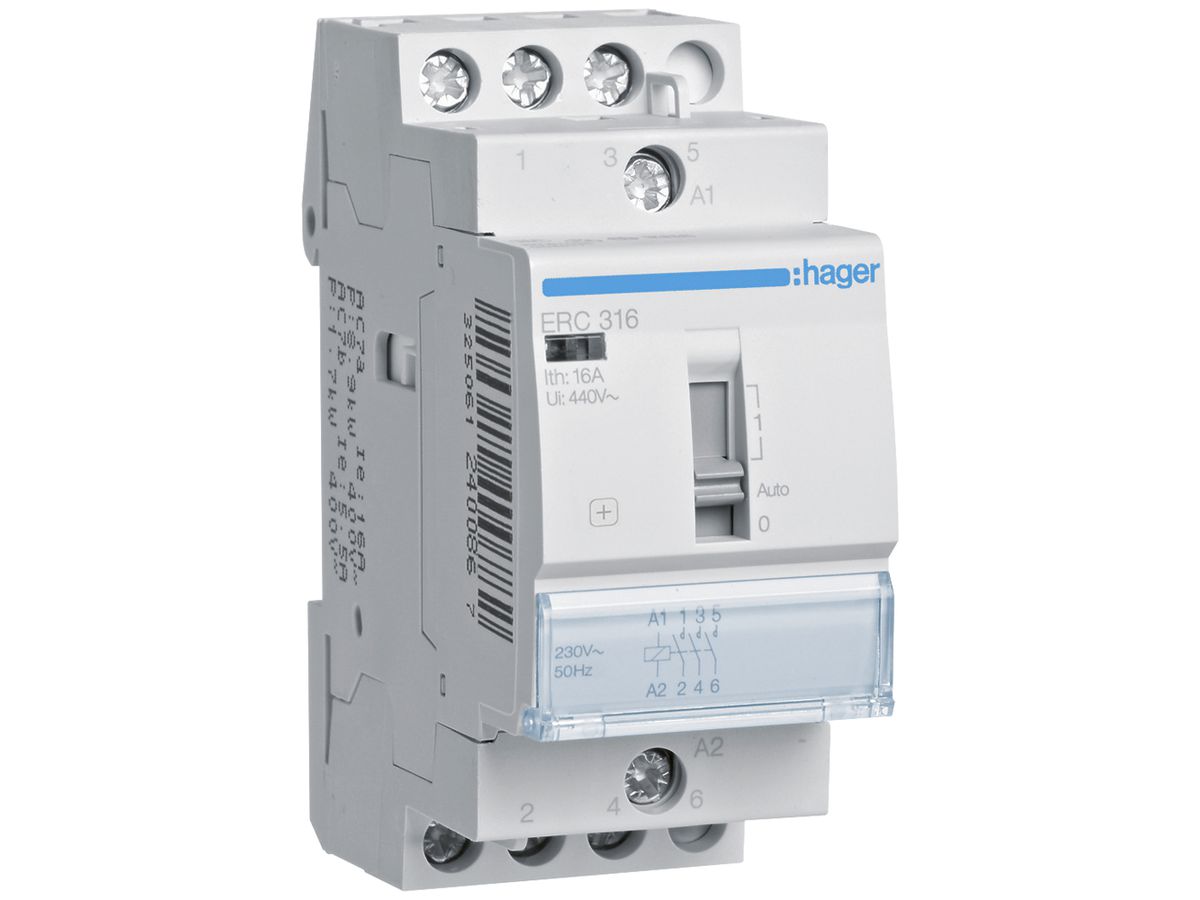REG-Schütz Hager 230VAC 3 Schliesser 0 Öffner 16A 2TE