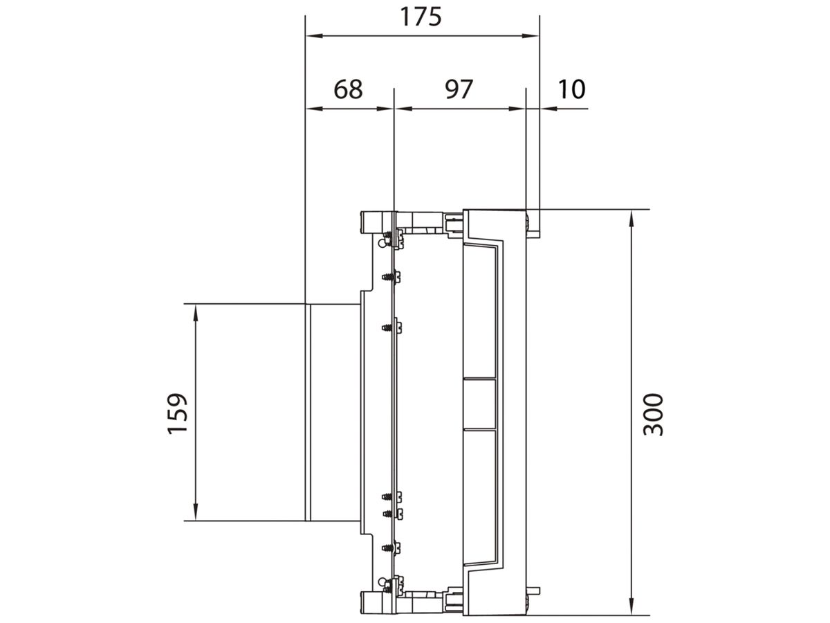 Baustein Hager univers N 300×250mm für Leistungsschalter H3+P250 m.Motorantrieb