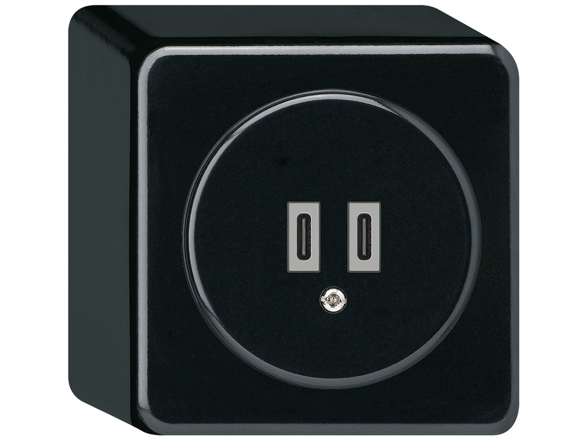 AP-USB-Ladesteckdose Hager basico C-C 20W 5V 86×86mm schwarz