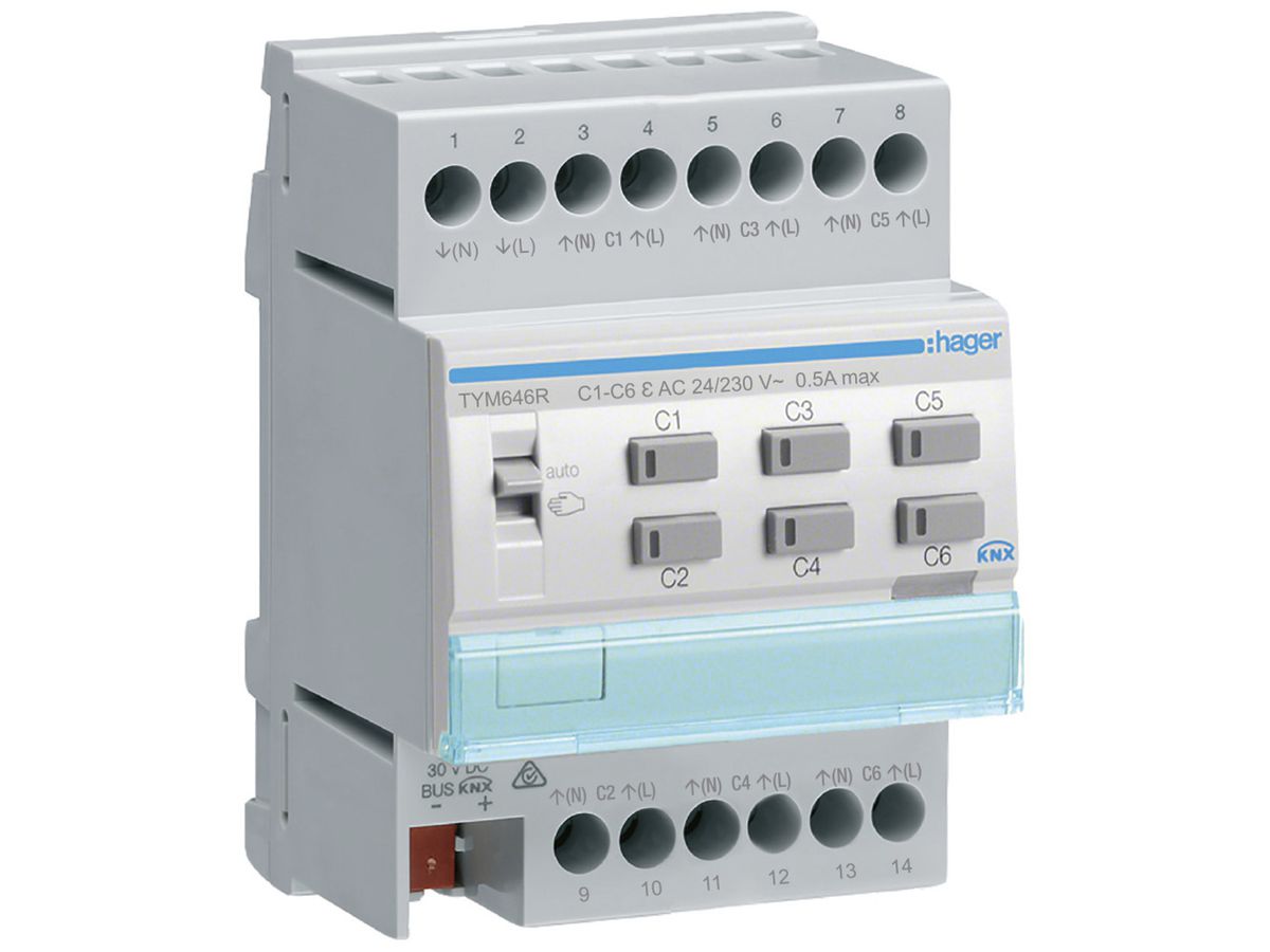 REG-Heizungsaktor Hager TYM646R KNX ETS 6-fach mit Regler