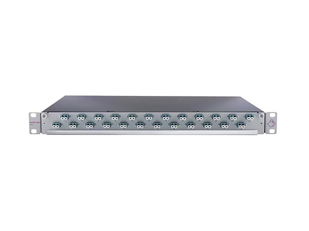Breakoutbox 19" Dätwyler OV-SO 24×LCD/PC türkis OM3 versetzt 1HE grau