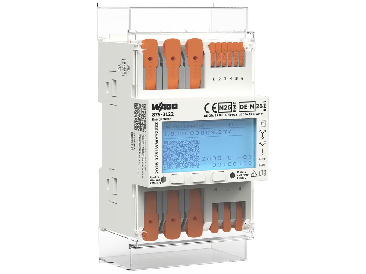 REG-Energiezähler WAGO MID26 3LN direkt 5A Multitarif elektrisch RS-485 4TE S0