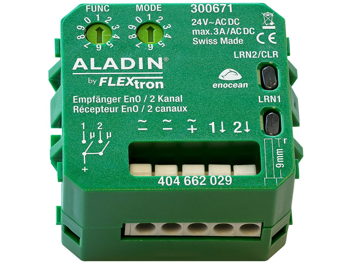 EB-RF-Schaltaktor ALADIN EnO, 2-Kanal, Multifunktion, 24V/3A