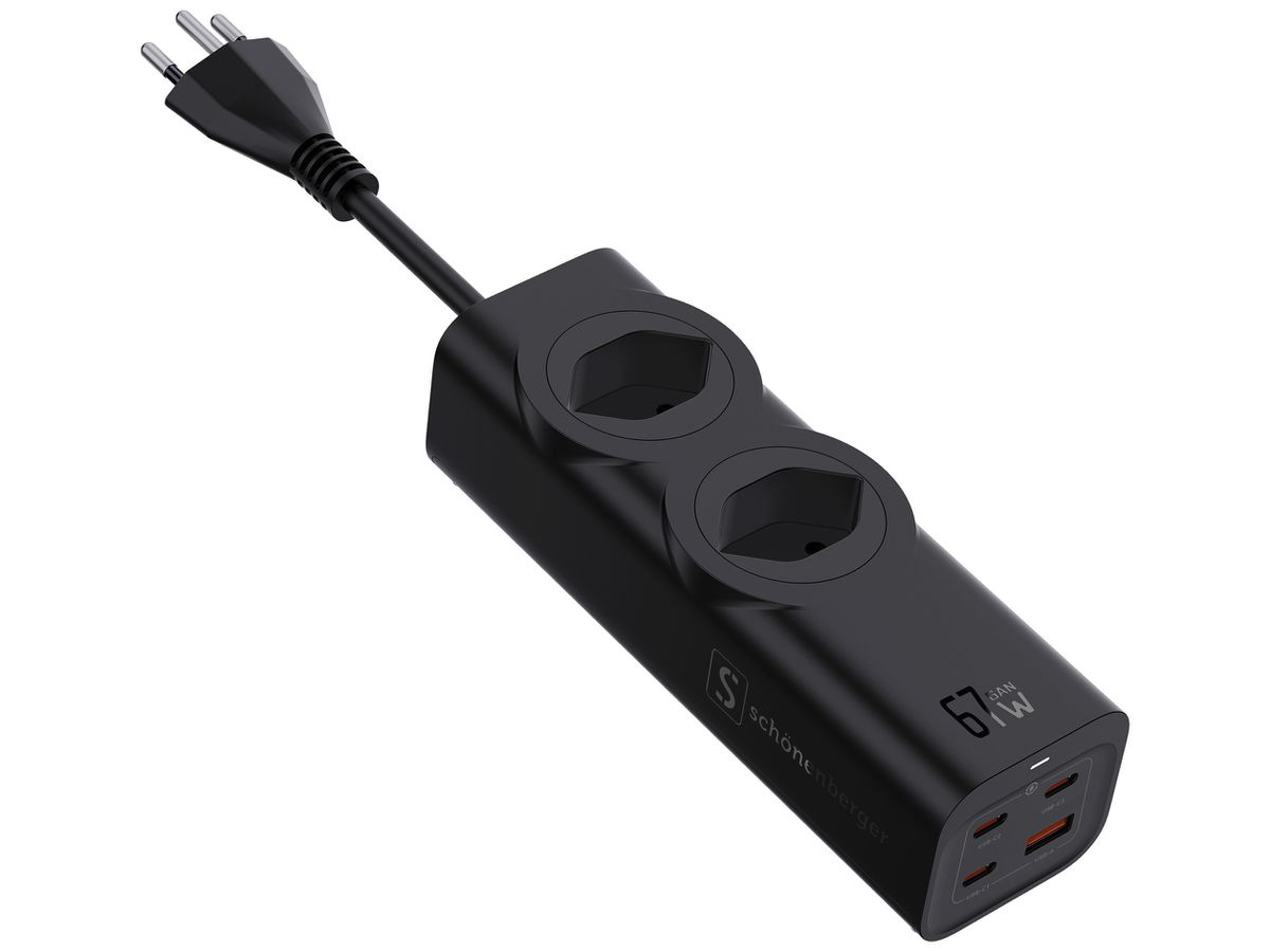 Steckdosenleiste 10A 2×T13 1×USB-A 3×USB-C schwarz