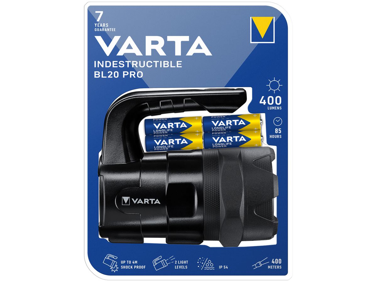 LED-Handscheinwerfer VARTA Indestructible BL20 Pro, 400lm, mit 6×AA