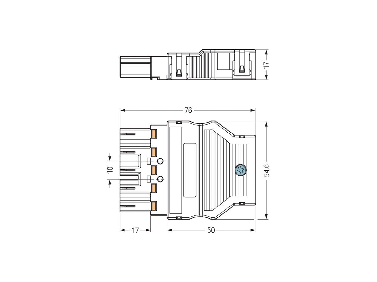 Stecker WAGO 5L 0.5…4mm² schwarz mit Zugentlastungsgehäuse