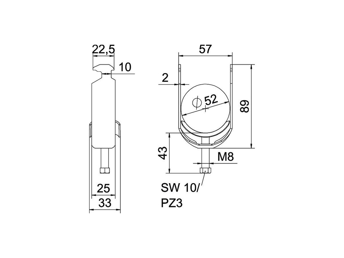 Schnellverleger BET 2056 H-Fuss Metall 46…52mm 1×Kabel A2 1.4301