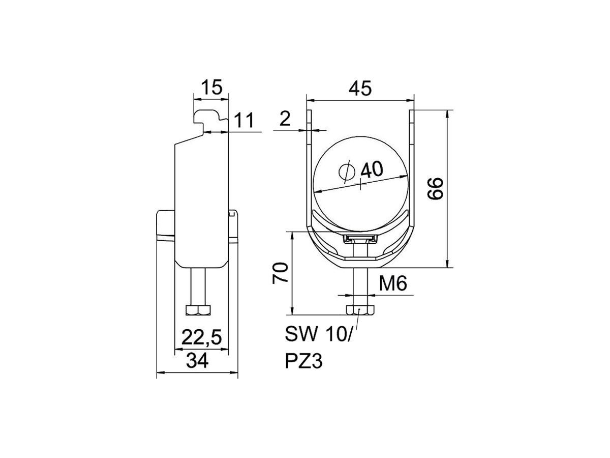 Schnellverleger BET 2056 N-Fuss Kunststoff 34…40mm 1×Kabel Aluminium