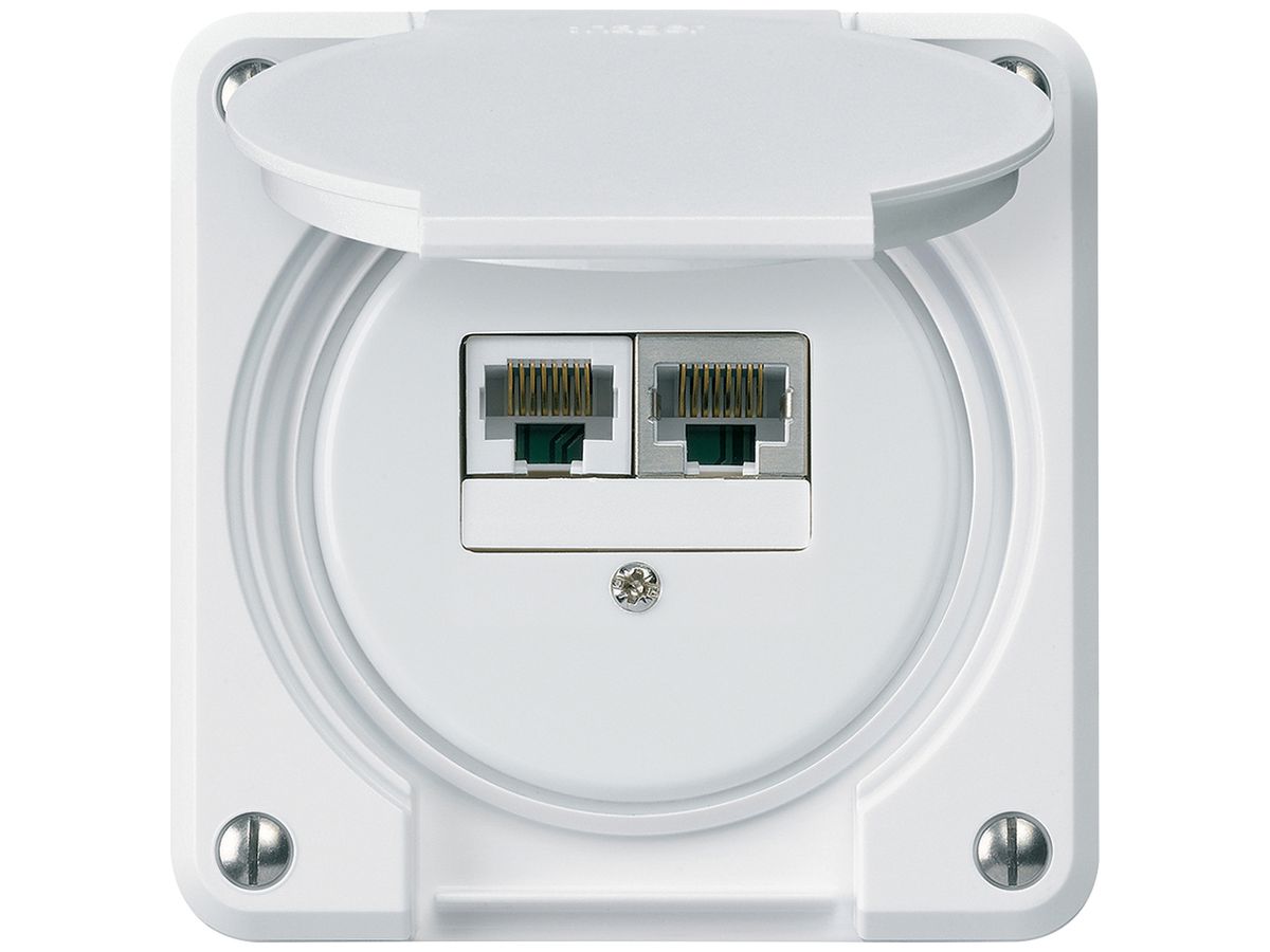 UP-Anschlussdose robusto IP55 weiss 1×RJ45/s 1×RJ45/u getrennt für Kombination