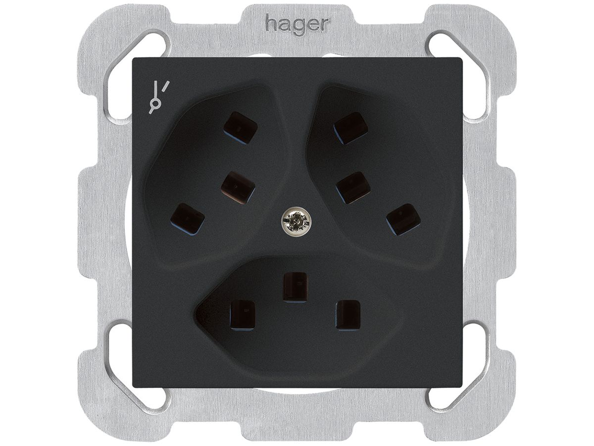 UP-Steckdose Hager kallysto 3×T23 1×S B schwarz