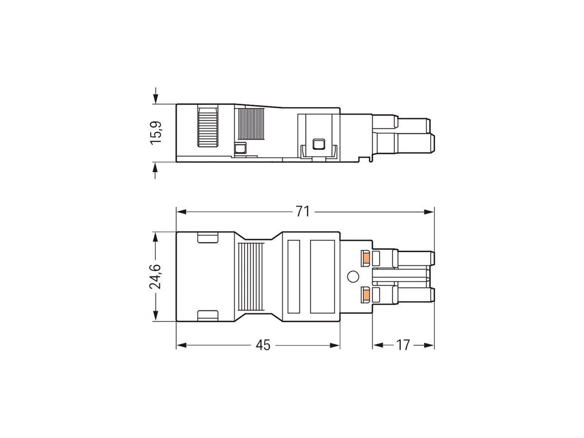 Buchse WAGO 2L 2×0.5…4mm² weiss Kodierung A mit Zugentlastungsgehäuse