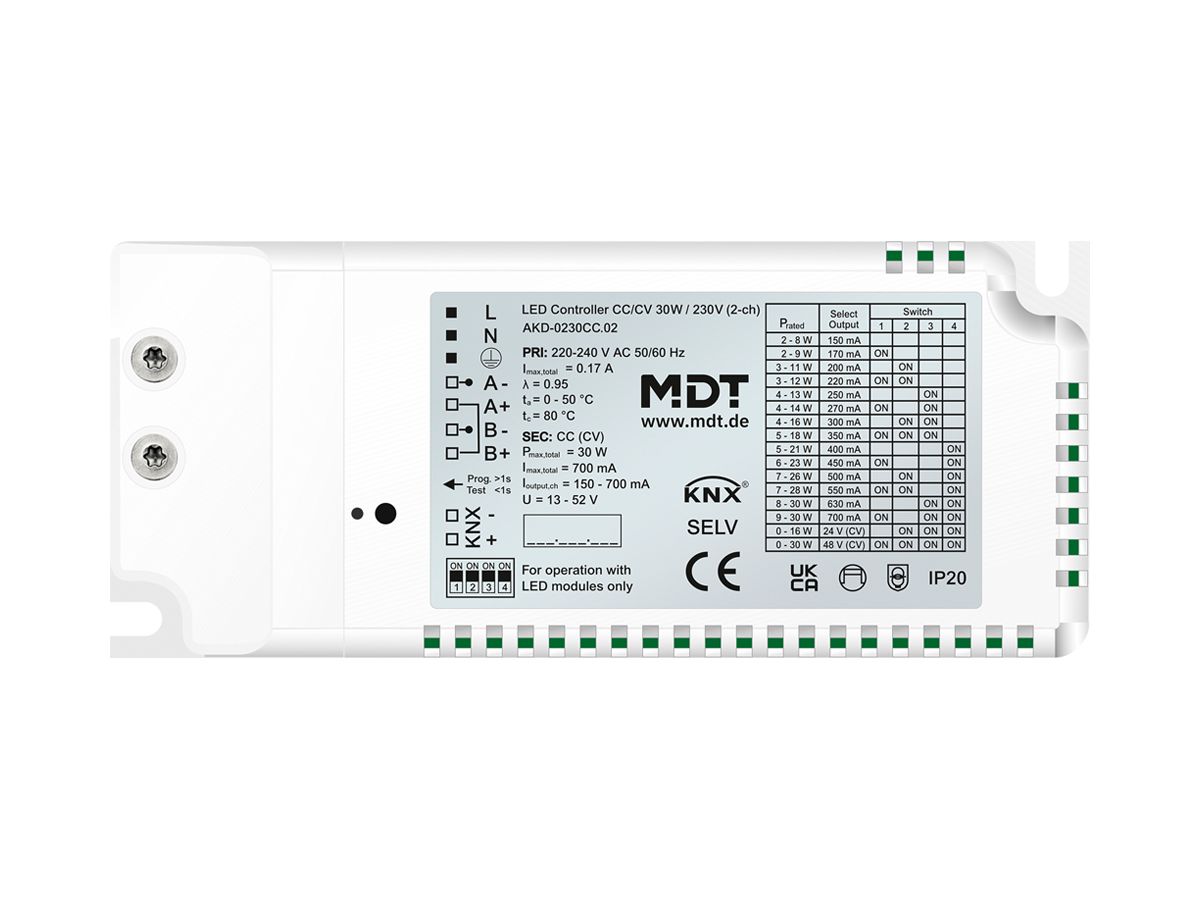 LED-Betriebsgerät KNX MDT AKD-0230CC.02 2-Kan 30W 220…240V