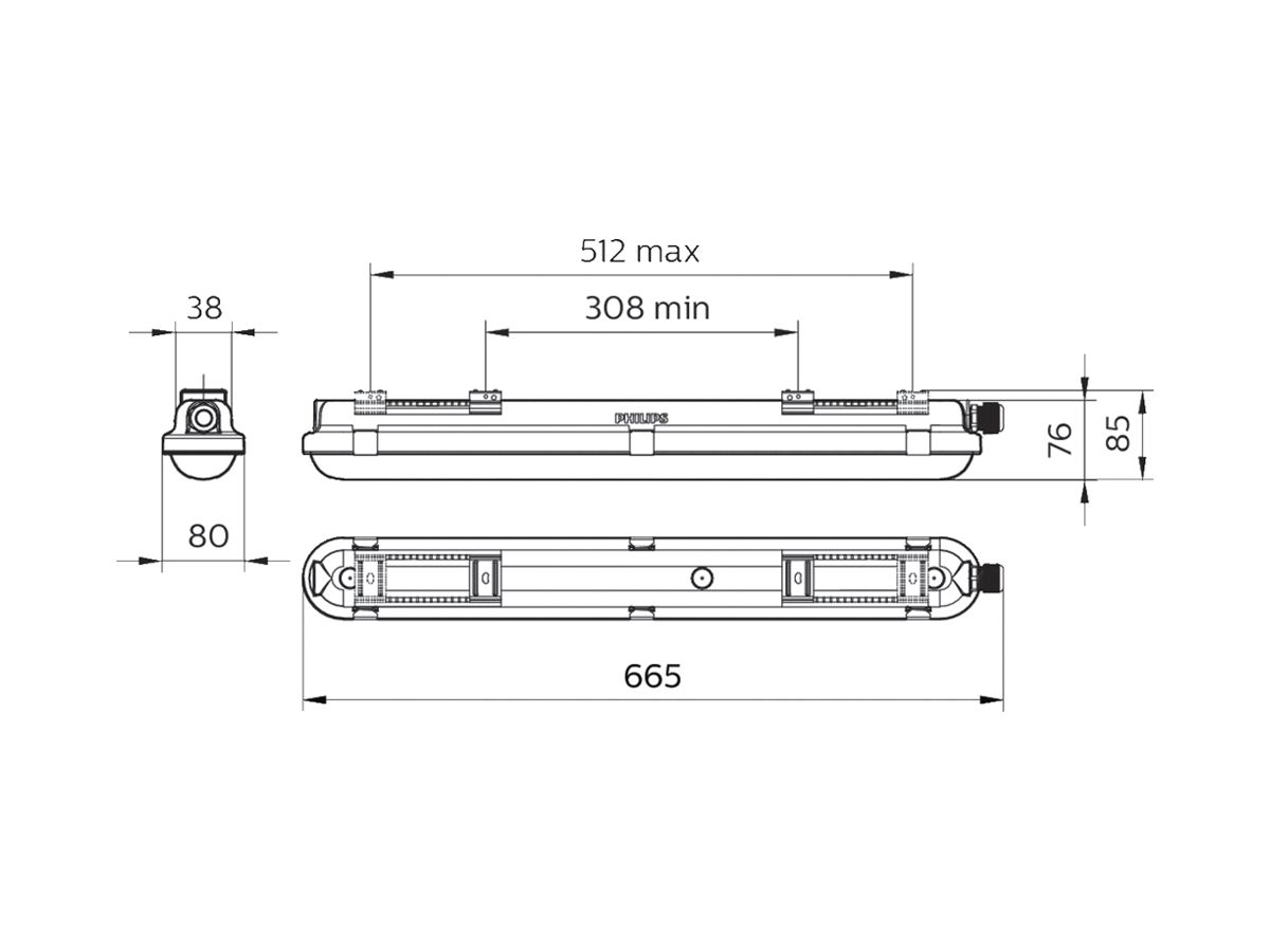 LED-Nassraumleuchte CoreLine WT120C G2 LED19S/840 PSU MDU 600mm