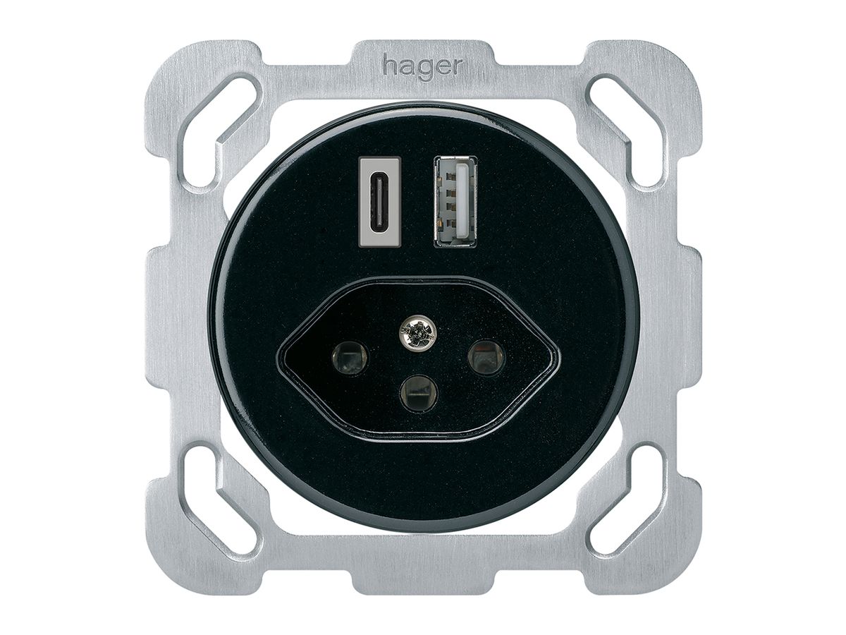 UP-USB-Ladesteckdose basico 18W PD 1×Typ A 1×Typ C Typ 13 m.Befestigungspl. sz
