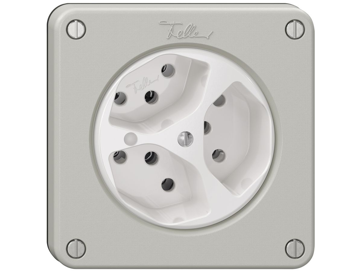 Steckdose NEVO SNAPFIX® 3×T13 10A 250V beleuchtet 87×87×32mm IP21 lgu