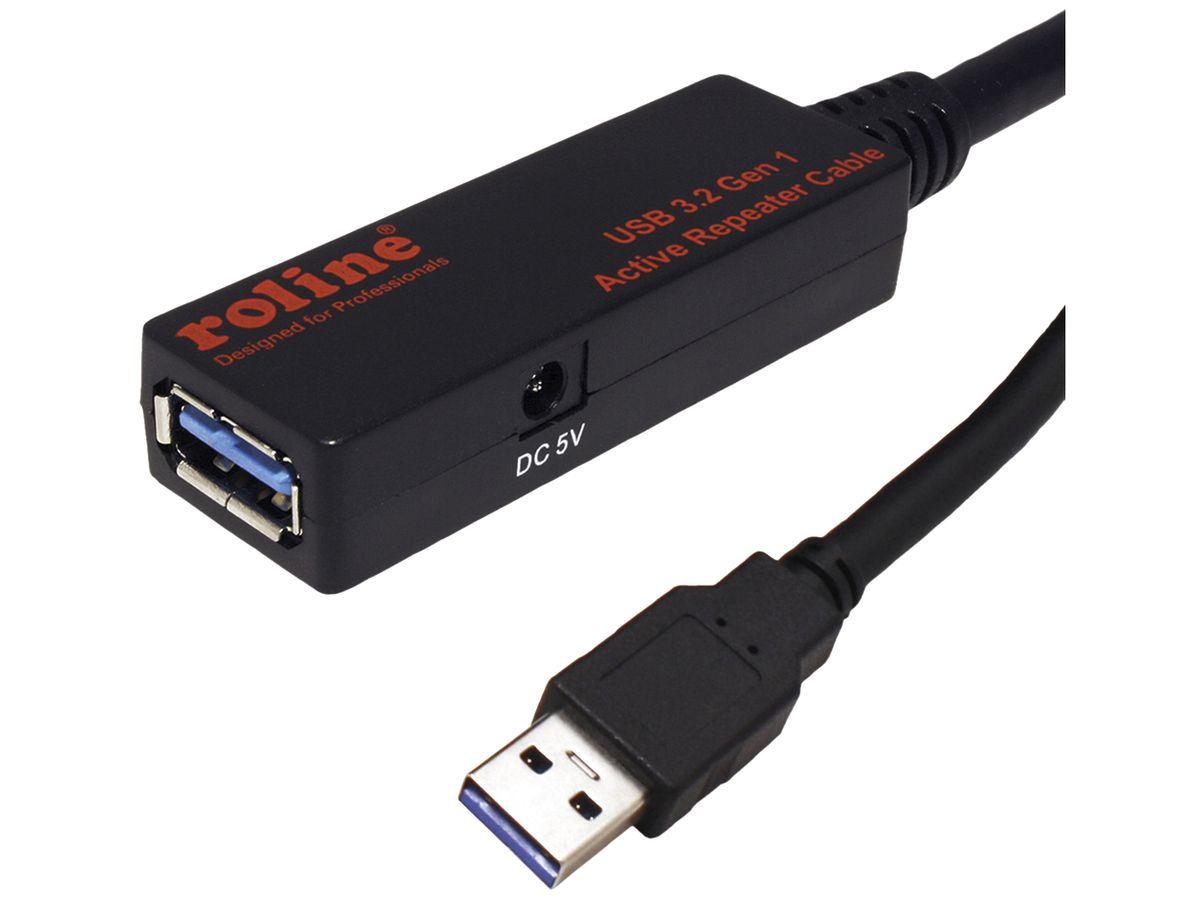 USB-Repeater-Kabel ROLINE USB-A → USB-A (USB 3.2 Gen1) aktiv 5Gbit/s schwarz 15m
