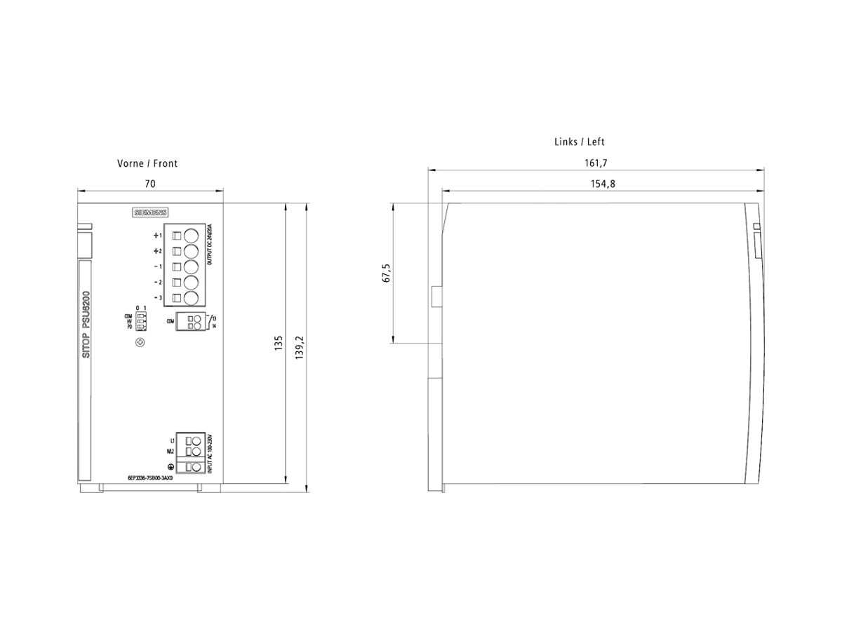 Stromversorgung Siemens SITOP, IN: 120…230VAC (120…240VDC), OUT: 24VDC/20A