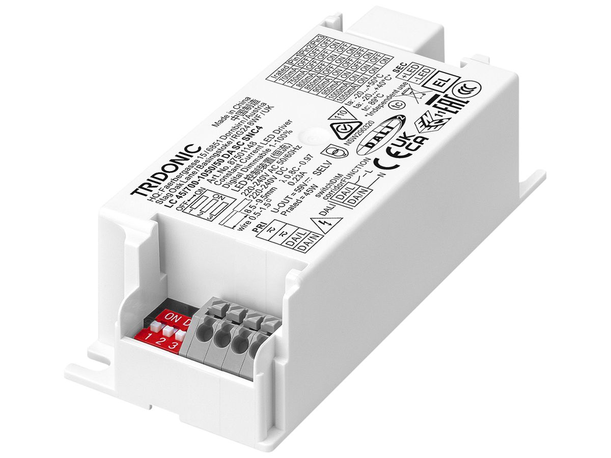LED-Betriebsgerät Tridonic LC 10.5…45W 59V 700…1050mA DALI 127×34×30mm