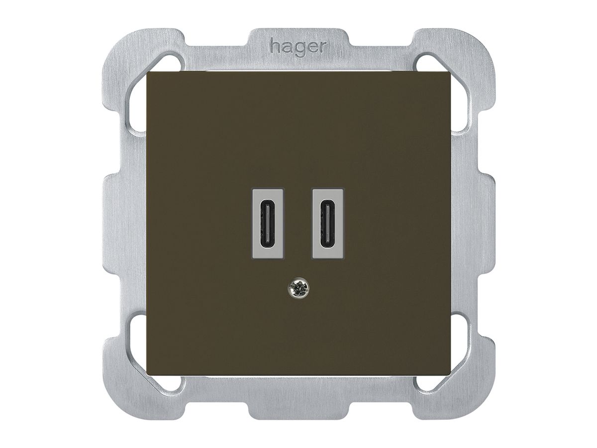 UP-USB-Ladesteckdose Hager kallysto C-C 20W 5V 77×77mm braun