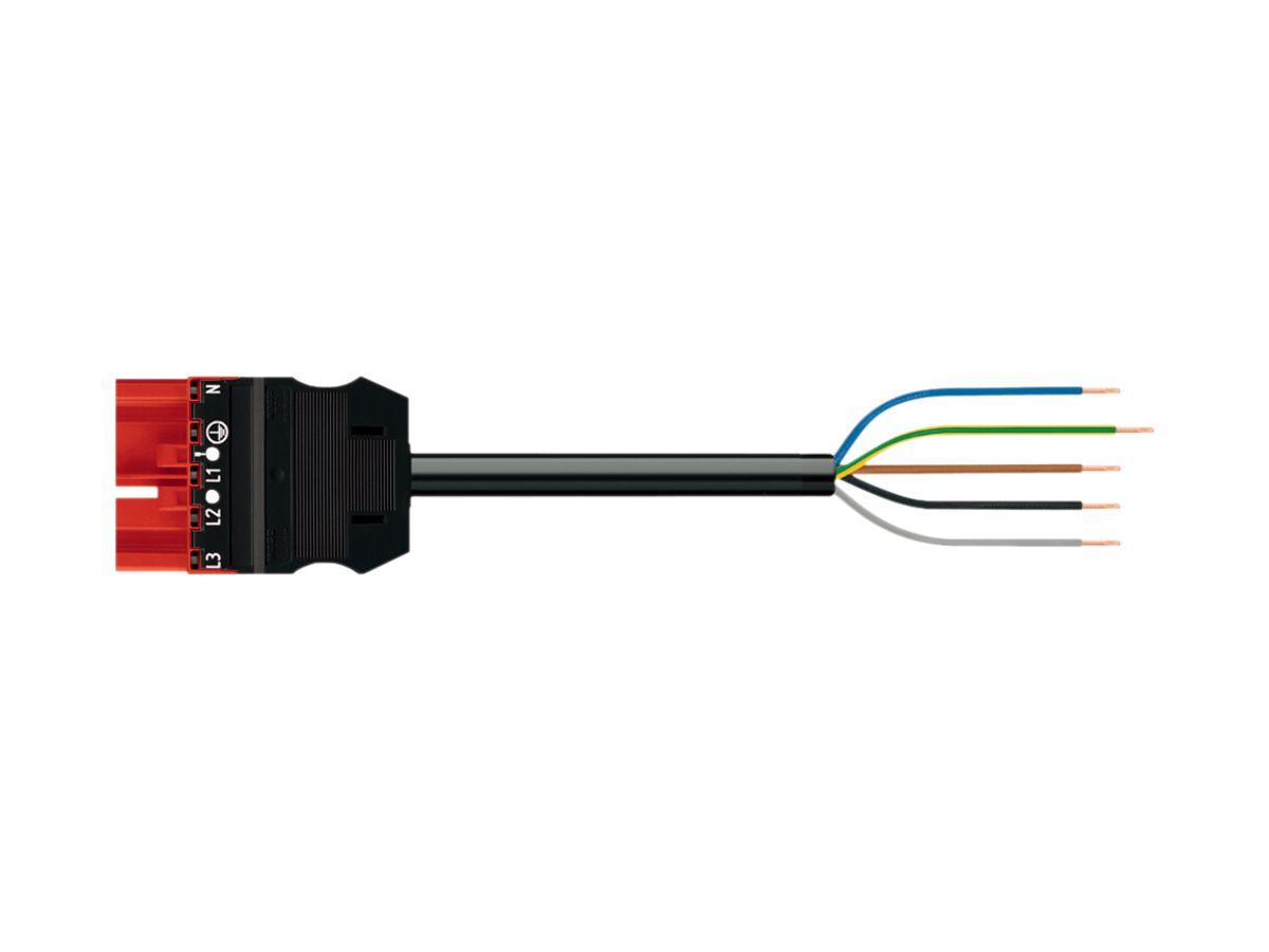 Anschlussleitung WINSTA MIDI 5×2.5mm² 20A 400V 3m Kod.P Stecker/frei rot