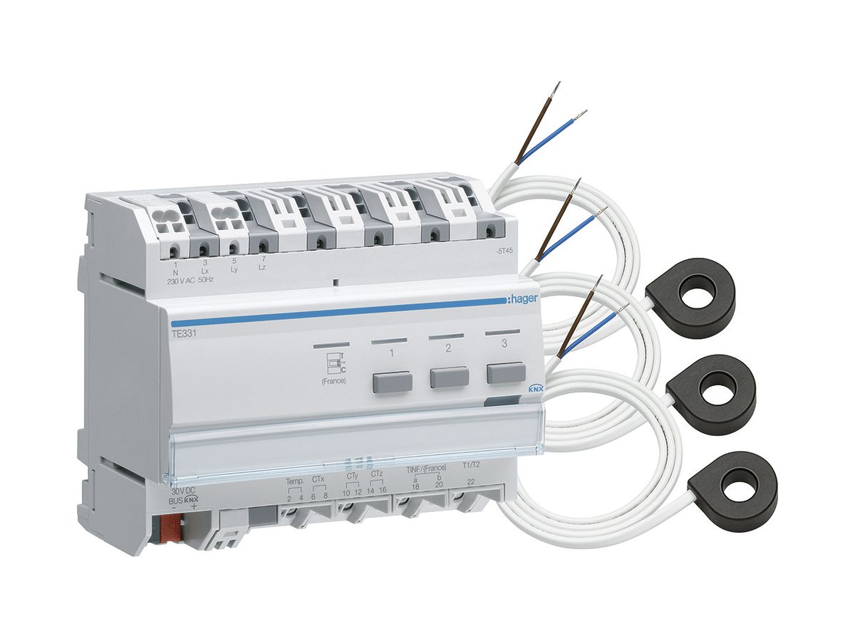 REG-KNX-Energiezähler 3Wandler Hager TE332 230VAC 30VDC 6TE