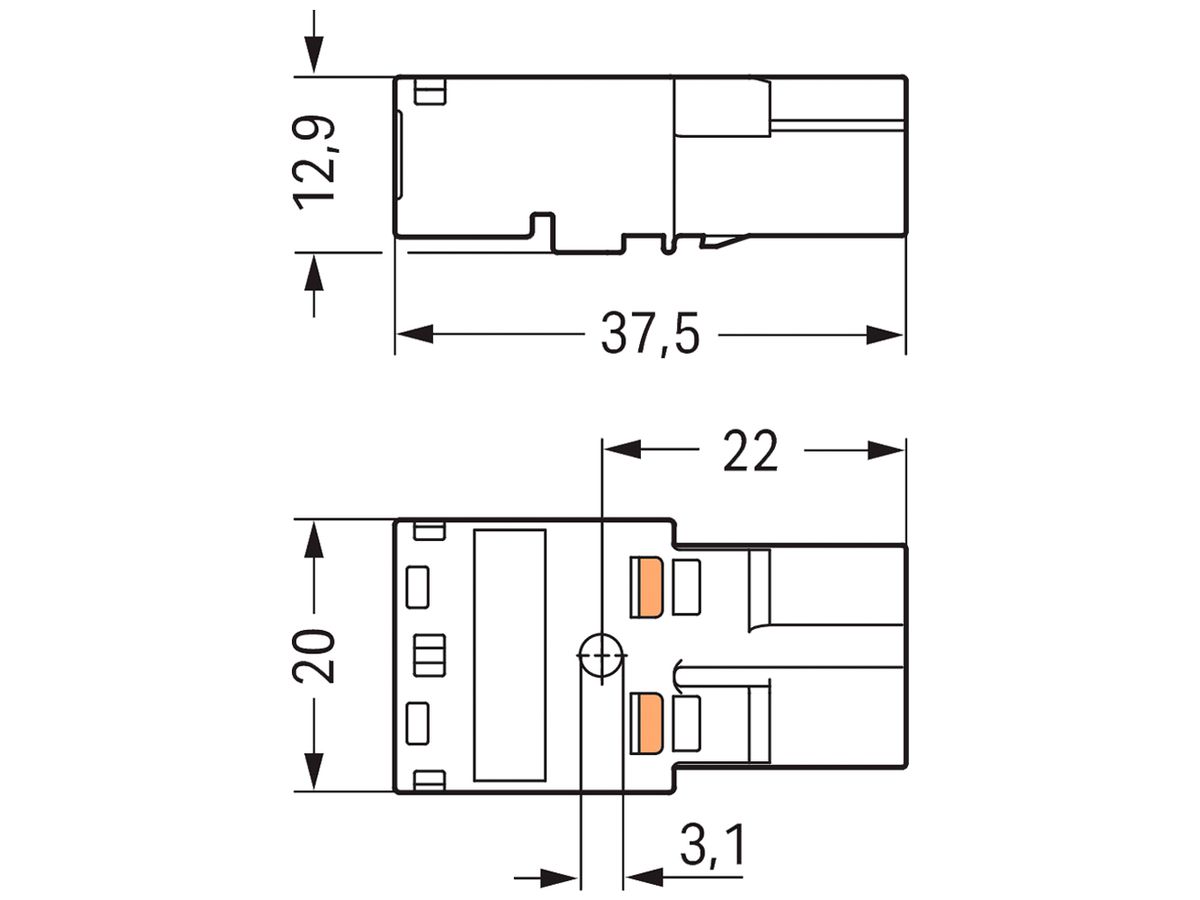 Stecker WAGO 2L 0.5…4mm² blau Codierung I 25A 250V ohne Zugentlastungsgehäuse