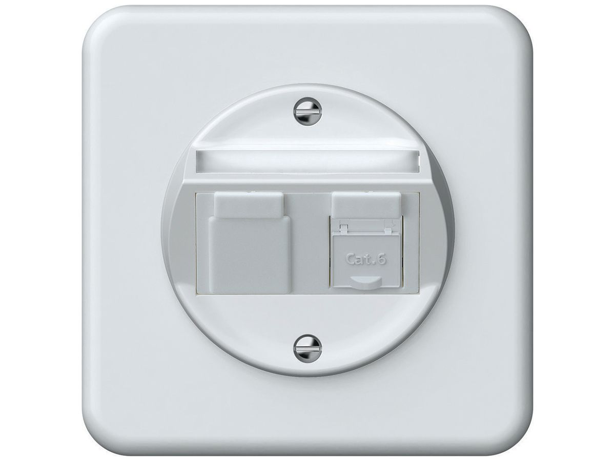 UP-Anschlussdose origin RJ45 8(8) Kat.6 schräg 92×92mm weiss
