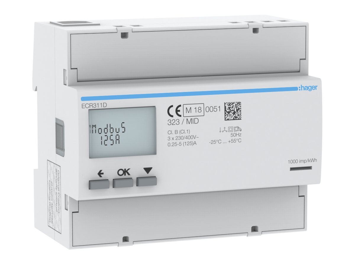 REG-Energiezähler HA ECR311D 3P direkt 125A Modbus MID Import+Export 2T+8T