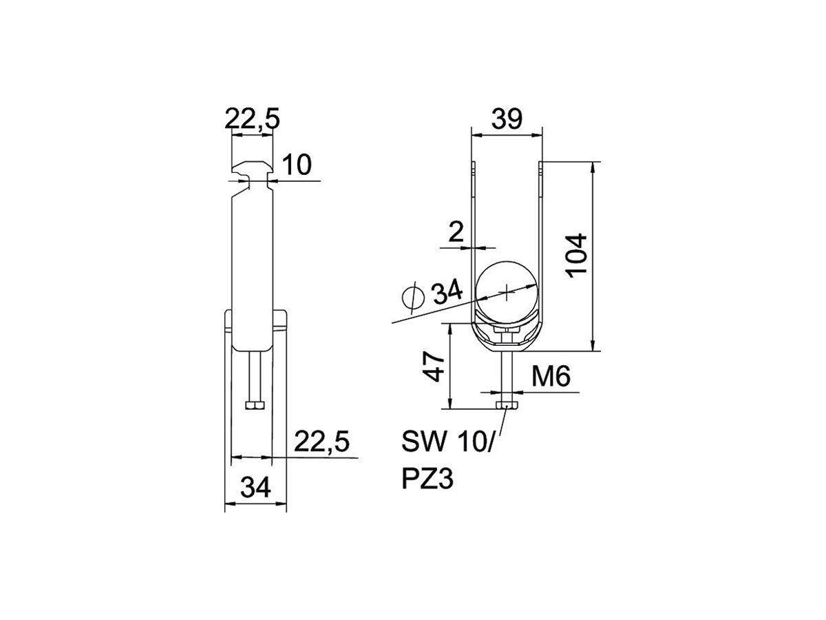 Schnellverleger BET 2056 H-Fuss Kunststoff 28…34mm 2×Kabel A2 1.4301