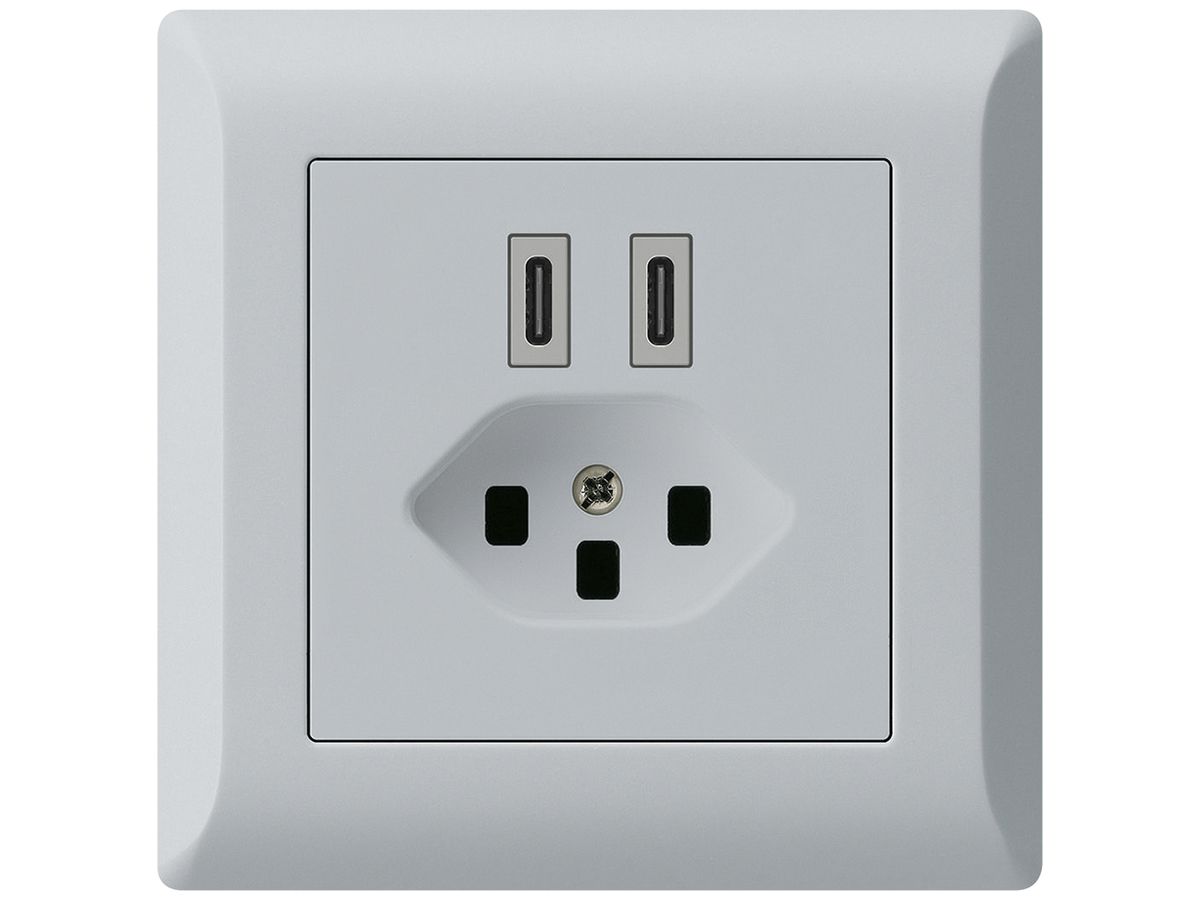UP-USB-Ladesteckdose Hager kallysto.line C-C 20W+T23 5V 92×92mm grau