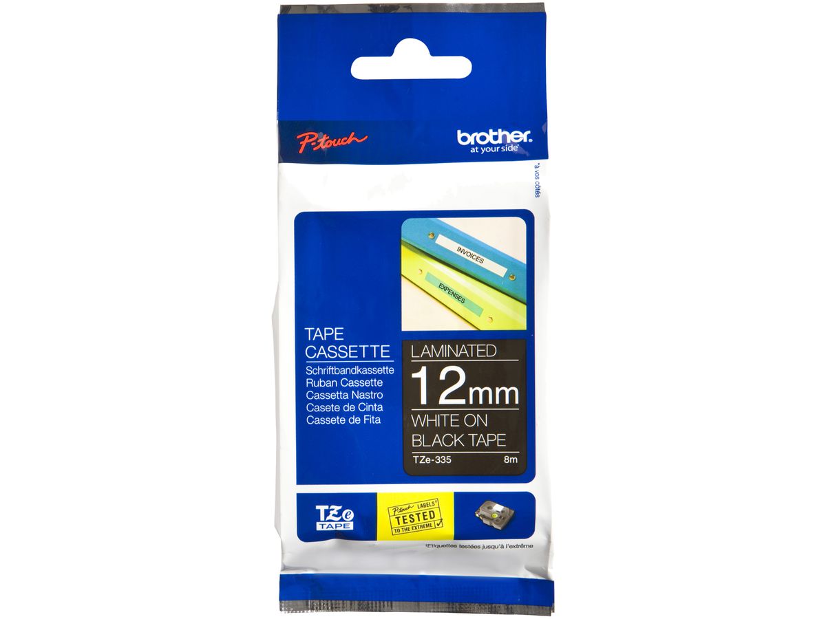 Schriftbandkassette Brother TZe-335, 12mm×8m, schwarz/weiss