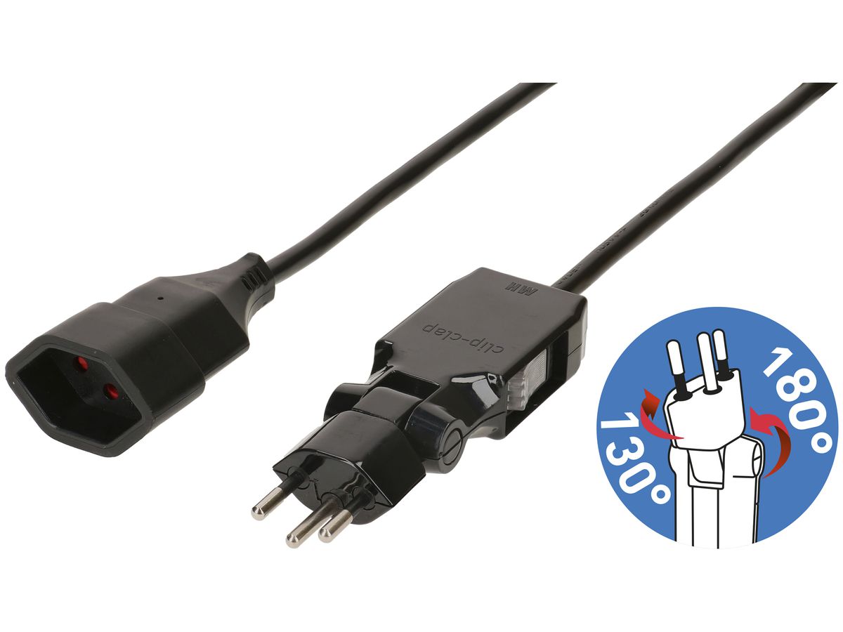 Verlängerungskabel MAX HAURI 5m Stecker Clip-Clap T12 180/130° schwarz