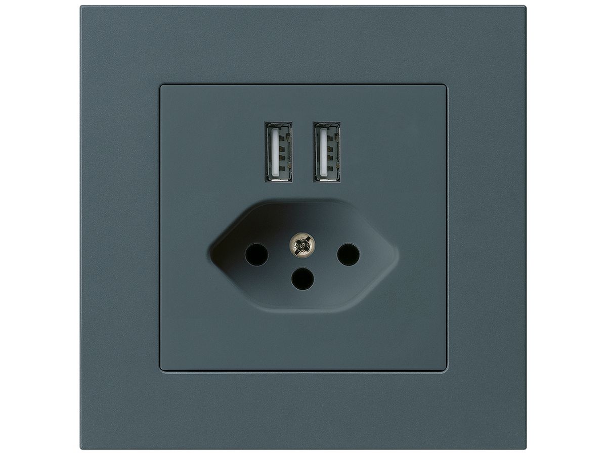 UP-Steckdose 2×USB & T13 kallysto.pro 2400mA anthrazit