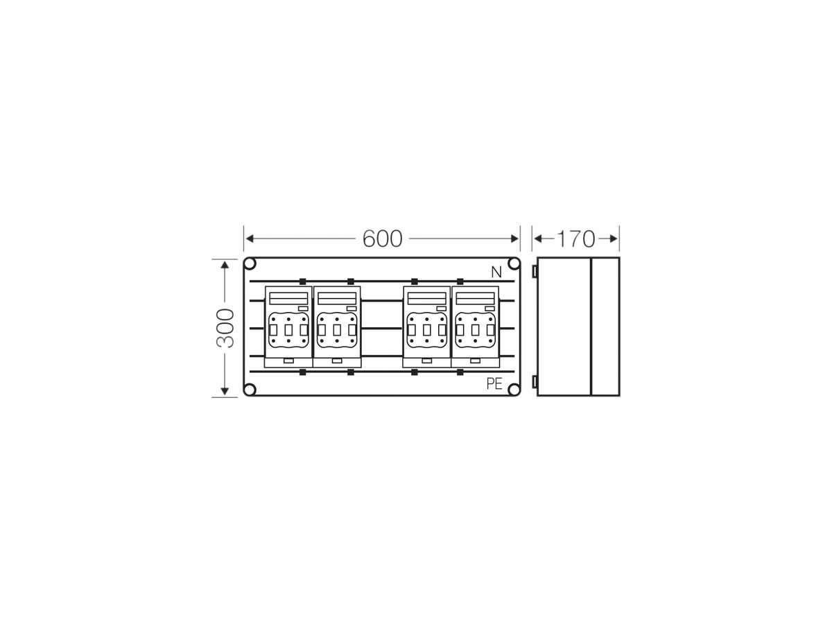 NH-Gehäuse Hensel Mi 4×3×NH00, mit Sammelschiene, 250A, 5-polig