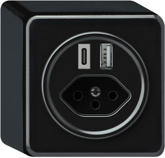 AP-USB-Ladesteckdose origin 1×USB-A 1×USB-C 3000mA 5V mit Typ 13 schwarz