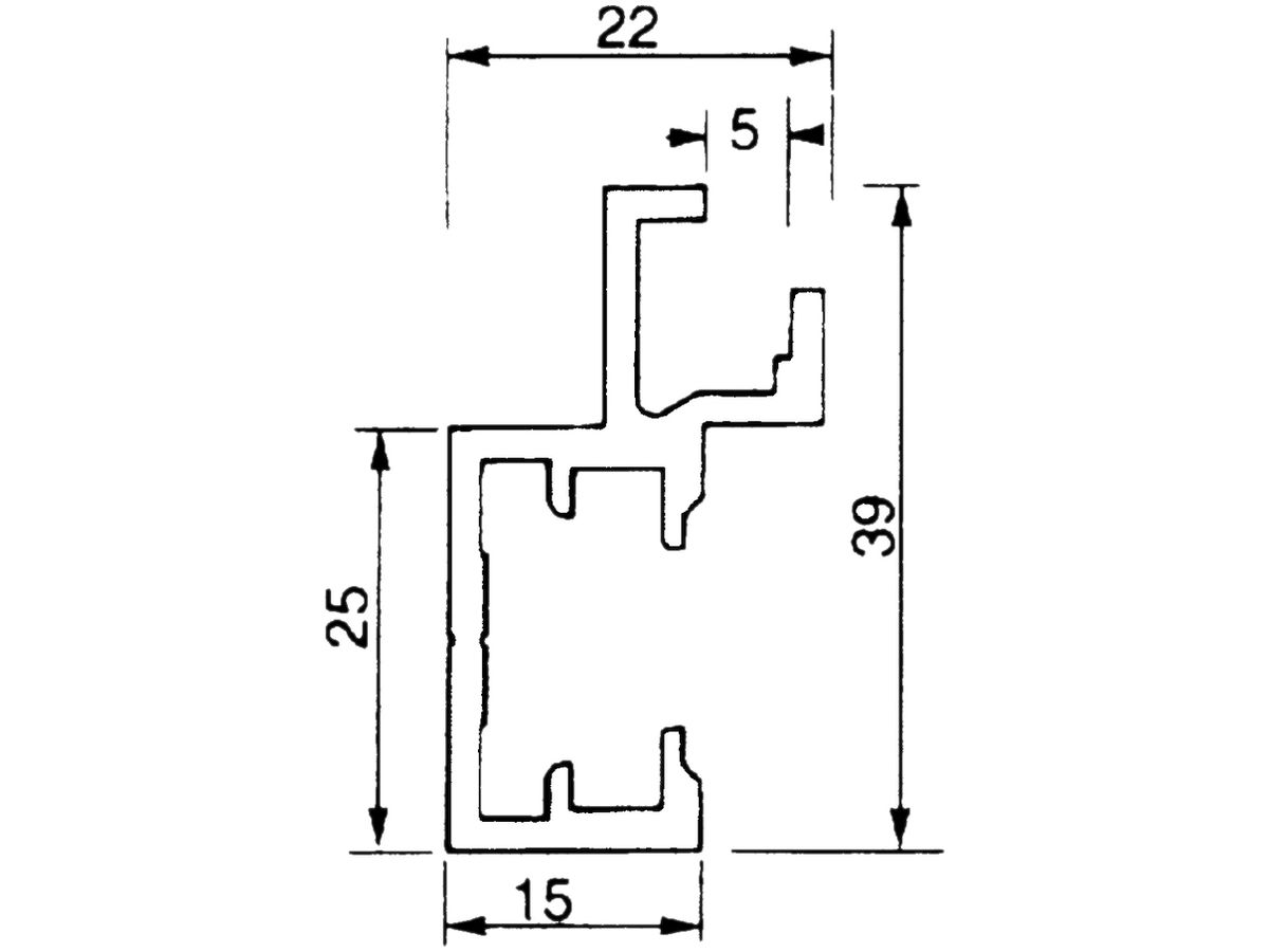 Zählerplattenprofil Al 39×15/22mm L=6m