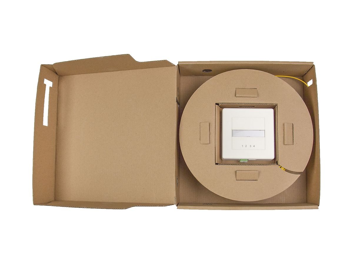 AP-FTTH-Box EASYNET, G657.A2, F-3000 LC/APC Duplex, 4 Fasern, 74×74mm, 20m, ws