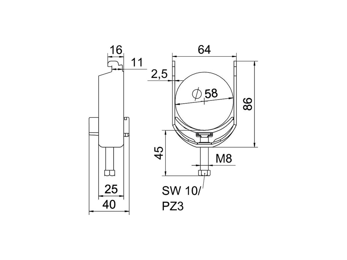 Schnellverleger BET 2056 N-Fuss Kunststoff 52…58mm 1×Kabel Stahl tfZn